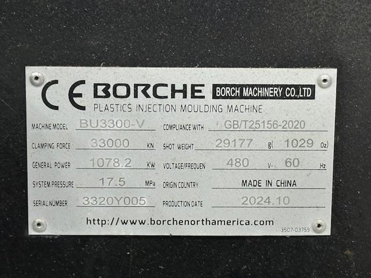 Used 3,300 Ton 1,029 oz Borche BU3300-V Injection Molding Machine with Yaskawa Robot (2024)