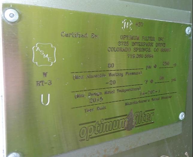 Used Tank, 1,800 Gallon, S/st, 80 PSI, Optimum Filter,