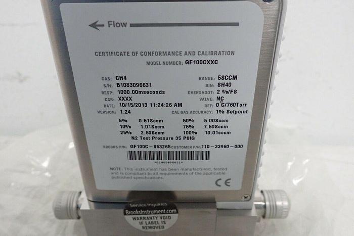 Used Brooks Instrument Model GF100CXXC Thermal Mass Flow