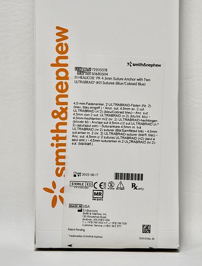 SMITH & NEPHEW 72203378,  HEALICOIL PK 4.5MM ANCHOR WITH TWO ULTRABRAID (#2)