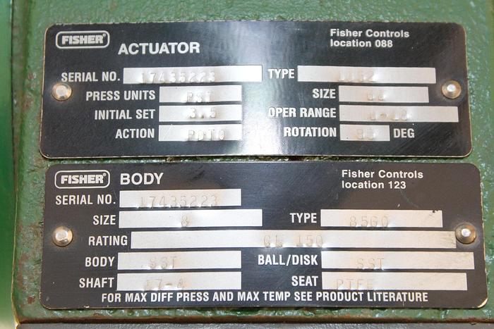 Used FISHER TYPE 8560 8" AIR OPERATED BUTTERFLY VALVE