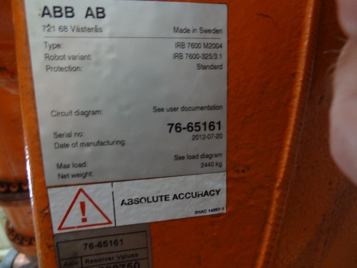 Used ABB IRB 7600 6 AXIS CNC ROBOT 325KG X 3.1 REACH IRC5 CONTROL