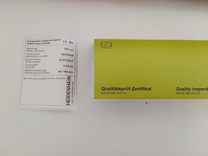 Inkrementales Längenmessgerät + Zertifikat, LS403, ML 220mm, Heidenhain, neu