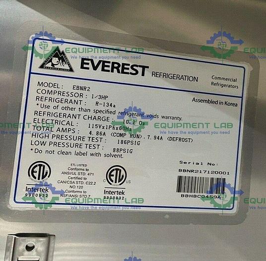 Used Everest EBNR2 Reach-In Refrigerator 0 to 12C°,115V