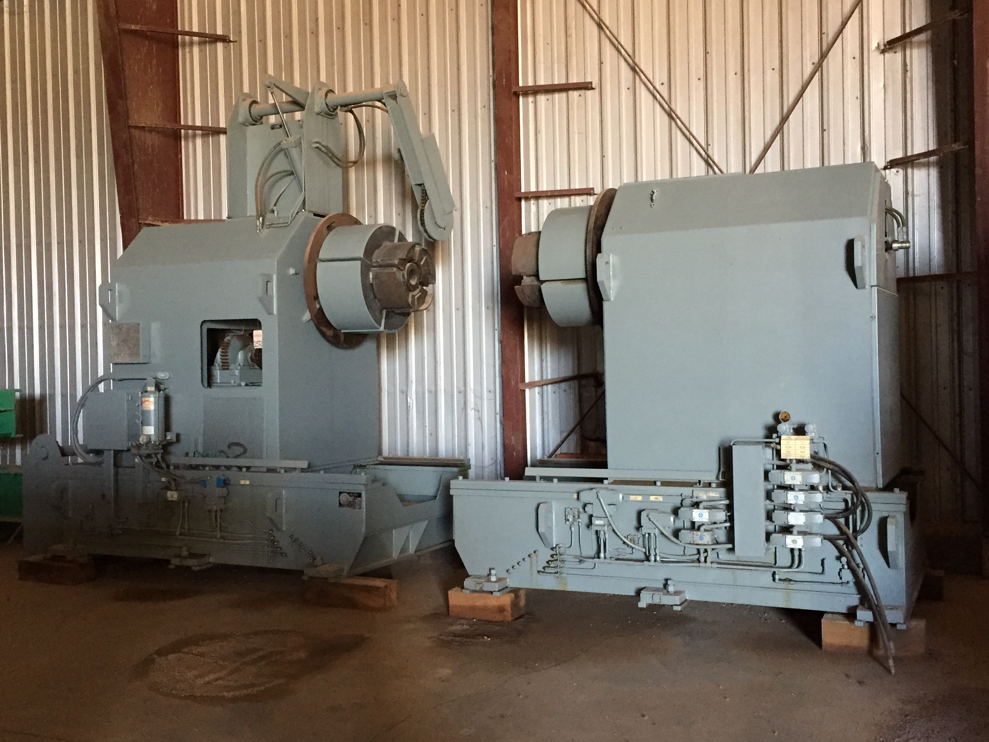 Used 75,000 lb SESCO Twin Mandrel Un-coiler; 84" wide; With Coil Car. Mfg. 1982