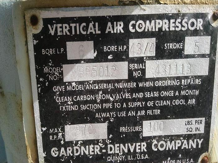 Used Compressor, Air, 25 HP, Type WBR, 200 Gal Tank, Gardner #S733885