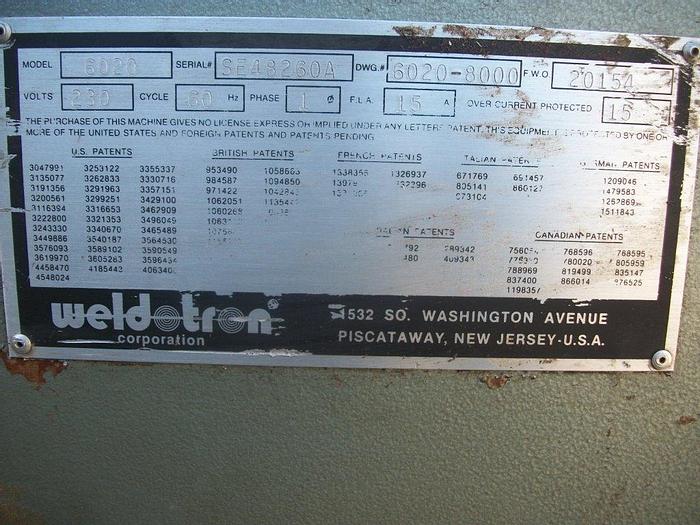 Used Sealer, L-Bar, Weldotron, Mdl 6020, Semi Auto, 20" x 17" #C741496