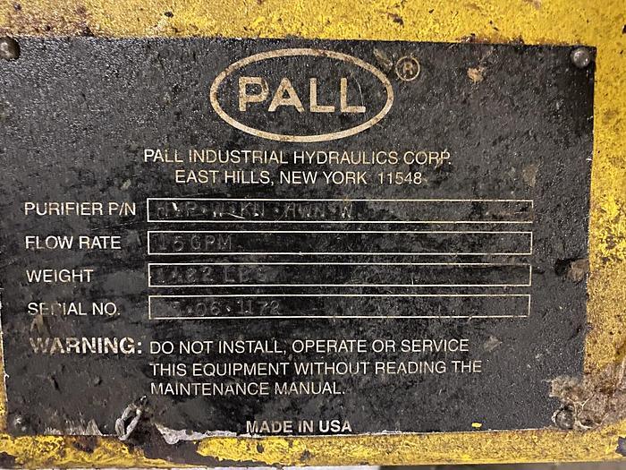 Used PALL PORTABLE OIL FILTRATION SYSTEM HVP-W-KN-HWN-W-