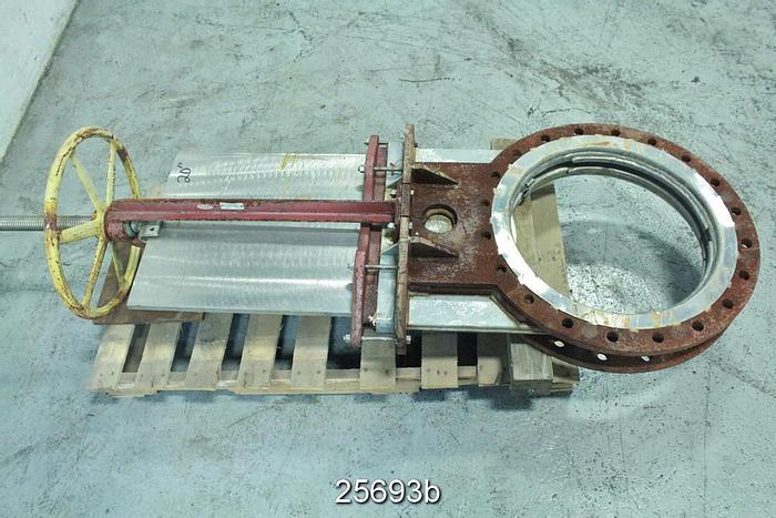 Used Rovalve 20" Hand Operated Knife Gate Valve, Mild Steel Body, Stainless Steel Wetted Parts #25693