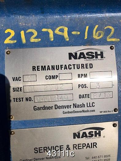 Used Nash CL2002 Vacuum Pump, 2000 CFM With 8 Belt Pulley #43111