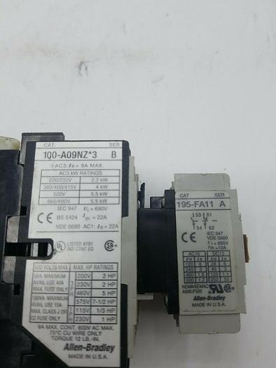 Used ALLEN-BRADLEY CAT 100-A09NZ*3 SER B 195-FA11 Ser A
