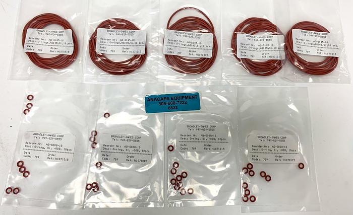 Used Broadley-James AG-S145-10, AG-S008-10 Silicone O-Rings Lot of 90 New (8833)W