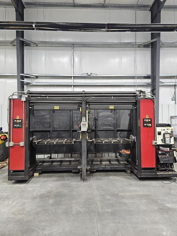 Used Complete Lincoln System 50 Robotic Welding Cell W/ FANUC 100ibe/R-30ia Dual HS and Safety