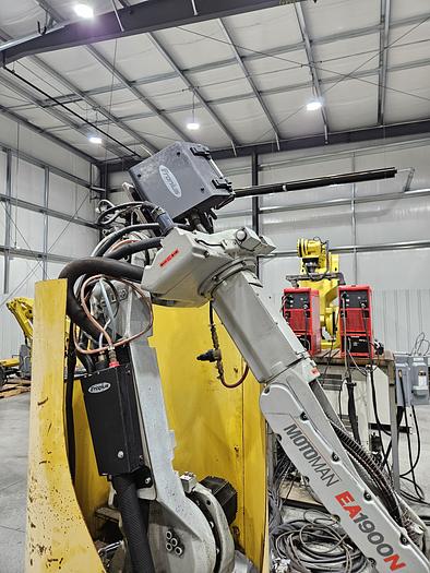 Used Dual Yaskawa Motoman EA1900N Industrial Welding Robots With NX100 Controller, Dual Tilt Rotate Positioner, and Fronius Welders