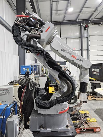 Used Yaskawa MA1400 Industrial Welding Robot with DX100 Controller, Miller Auto Axcess 450, and Dual Headstock