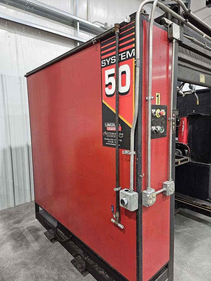 Used Complete Lincoln System 50 Robotic Welding Cell W/ FANUC 100ibe/R-30ia Dual HS and Safety