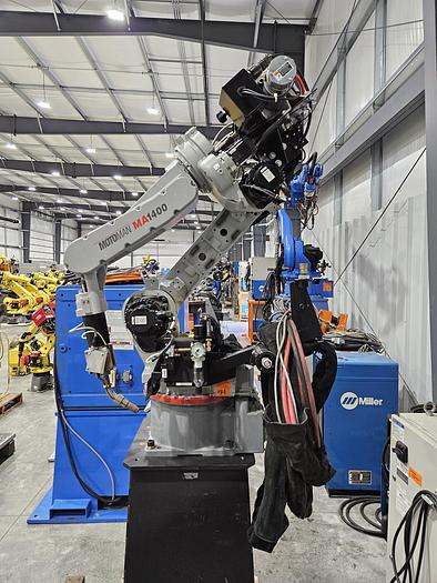 Used Yaskawa MA1400 Industrial Welding Robot with DX100 Controller, Miller Auto Axcess 450, and Dual Headstock