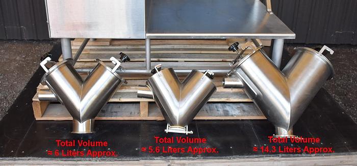 Used 0.5 CU. FT. A & M PROCESS TWIN SHELL BLENDERS – 4 SHELLS – S/S