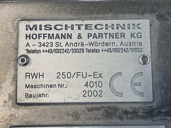 Used 250 LITER MISCHTECHNIK HOFFMAN PLANETARY MIXER WITH DISCHARGE RAM - S/S - JACKETED