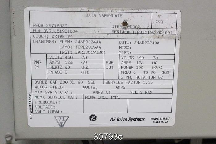 Used General Electric AC2000 Adjustable Speed Drive 3VRJJ519CI004 #30793