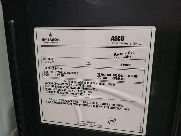 Used Emerson Power Transfer Station with Asco Transfer Switch and PLC 208V 3 Phase