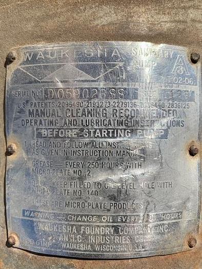 Used Waukesha Model 125 Positive Displacement Pump