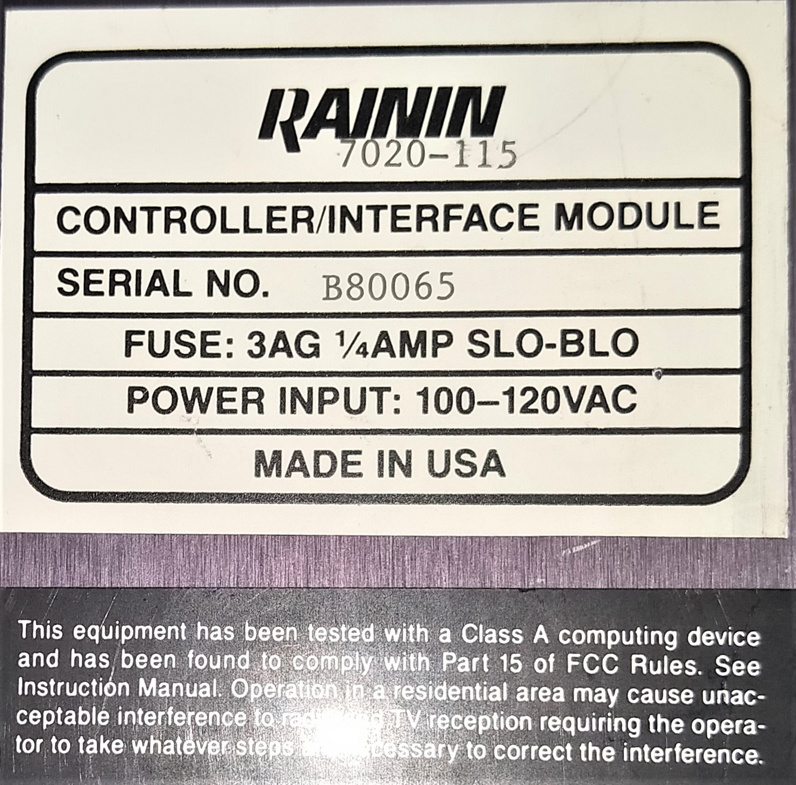 Used Rainin 7020-115 / 7020-127 Control Interface Module