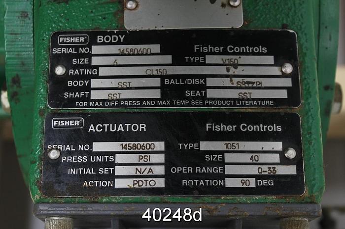Used Fisher 6" Vee Ball Control Valve, V150 #40248