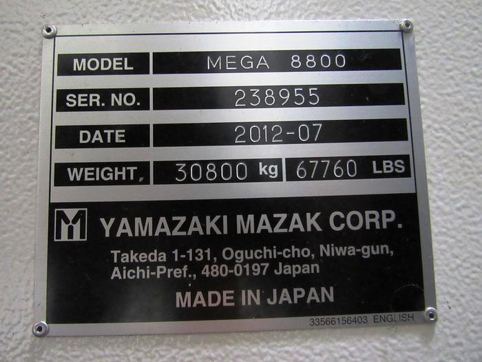 Used 2012 Mazak Mega 8800 4-Axis CNC Horizontal Machining Center