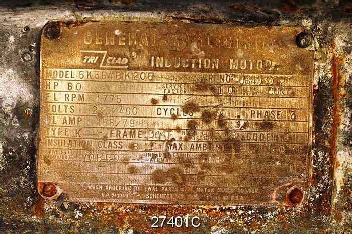 Used General Electric 5K364BK205 AC Motor, 60 Hp, 1775 Rpm, 230/460V, Frame 364T #27401