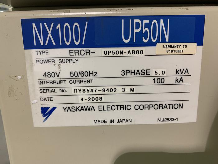 Used MOTOMAN UP50N (HP50) 50KG X 2046MM REACH 6 AXIS CNC ROBOT WITH NX100 CONTROL