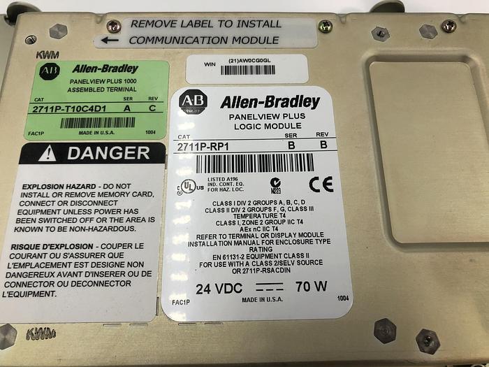 Used ALLEN BRADLEY PANELVIEW PLUS 1000 SERIES A WITH LOGIC MODULE