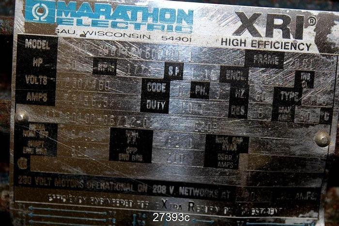 Used Marathon 5VF286TTFN60266EL Ac Motor, 30 Hp, 1773 Rpm, 230/460V, Frame 286T, S.F. 1.15, 73/36.5 Amps, 60Hz,  Tefc #27393