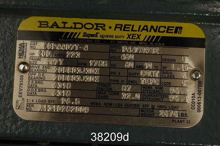 Unused Baldor ECP4407T-4 200 Hp Ac Motor, 460 Volt, 1785 Rpm #38209