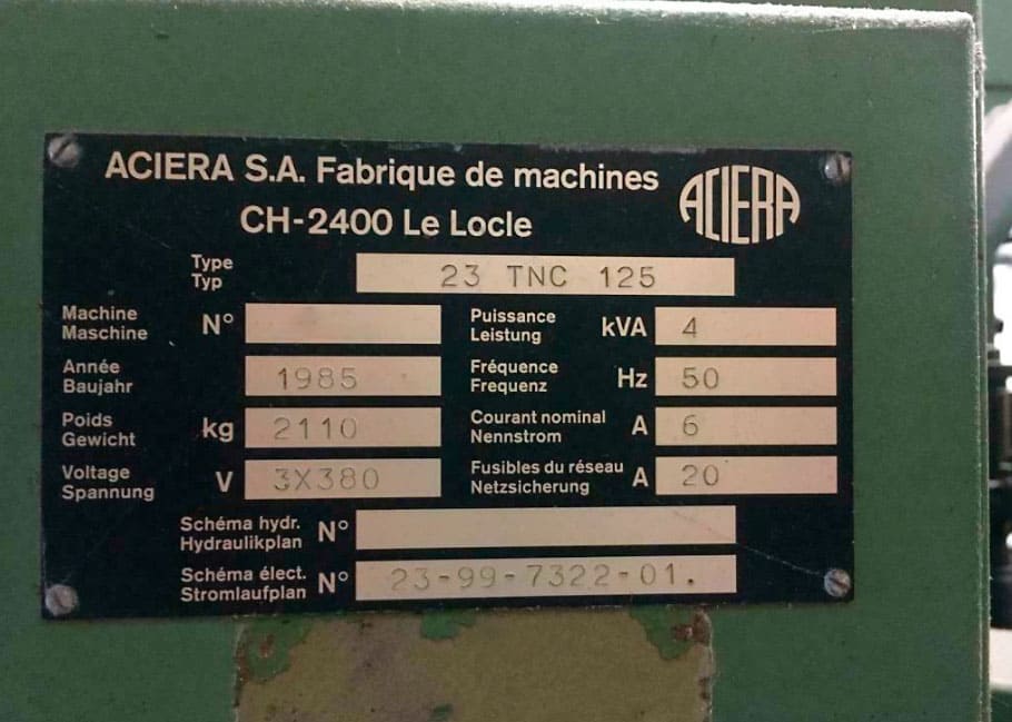 Used Aciera  23 TNC 125 -  Milling Machine Vertical - 1985