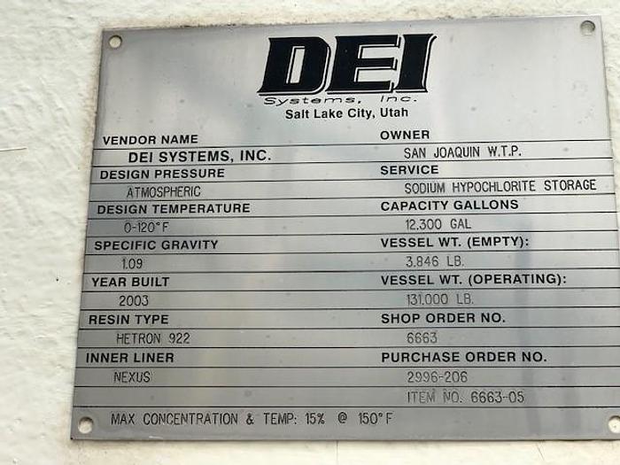 Used 2003 DEI Systems 12,300 Gallon Fiberglass Storage Tanks