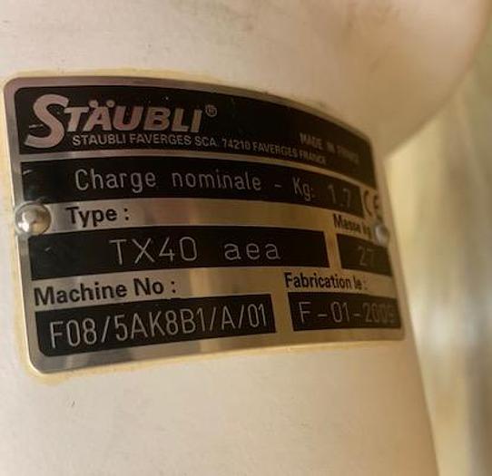 Used 2009 STAUBLI TX40 ROBOT WITH SCHUNK GRIPPER AND CS8C CONTROLLER