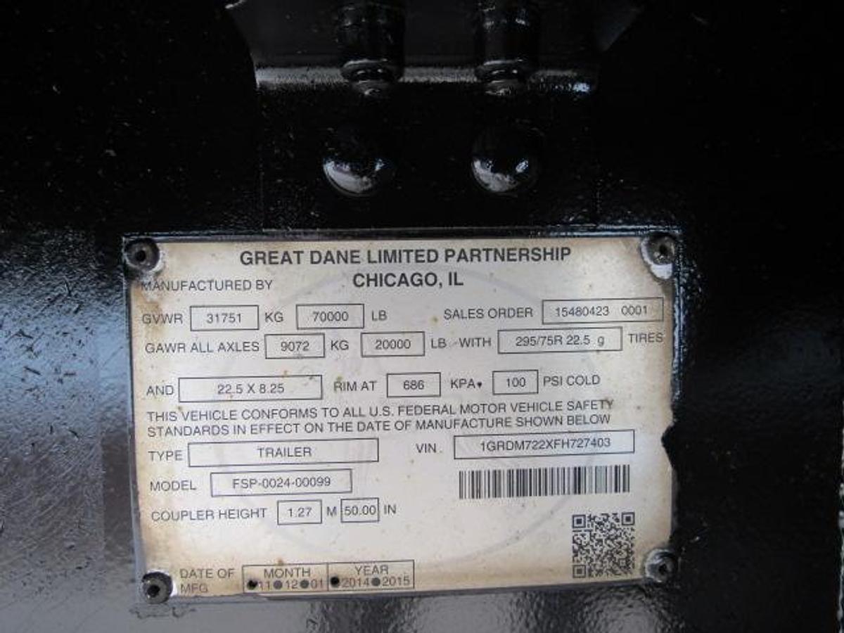 Used 2015 Great Dane Trailers 35' 10" X 102" Flatbed Moffett Trailer