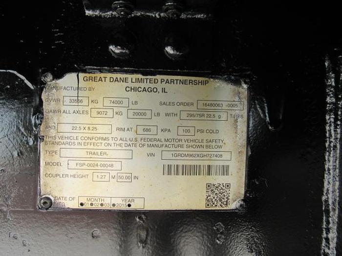 Used 2016 Great Dane Trailers 36' 6" X 102" Flatbed Moffett Trailer