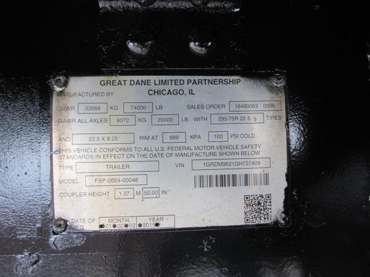 Used 2016 Great Dane Trailers 36' 6" X 102" Flatbed Moffett Trailer