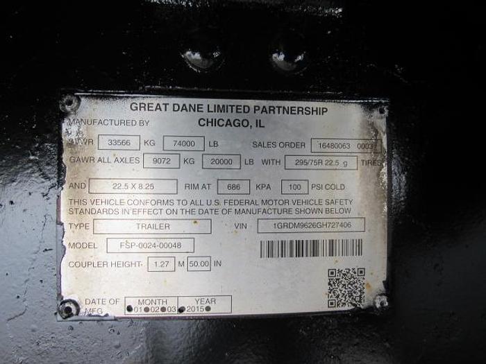 Used 2016 Great Dane Trailers 36' 6" X 102" Flatbed Moffett Trailer