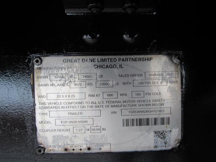 Used 2016 Great Dane Trailers 45' X 102" Flatbed Moffett Trailer