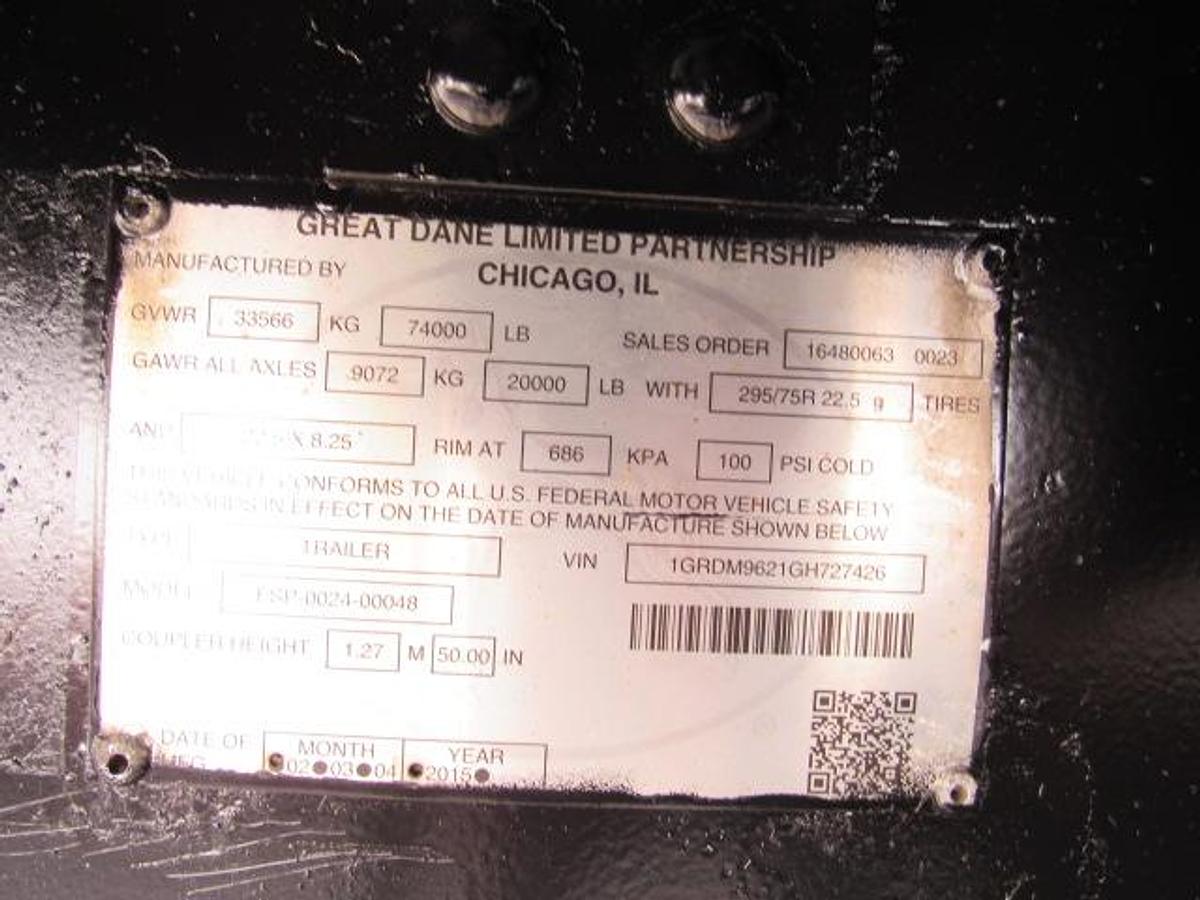 Used 2016 Great Dane Trailers 36' 6" X 102" Flatbed Moffett Trailer