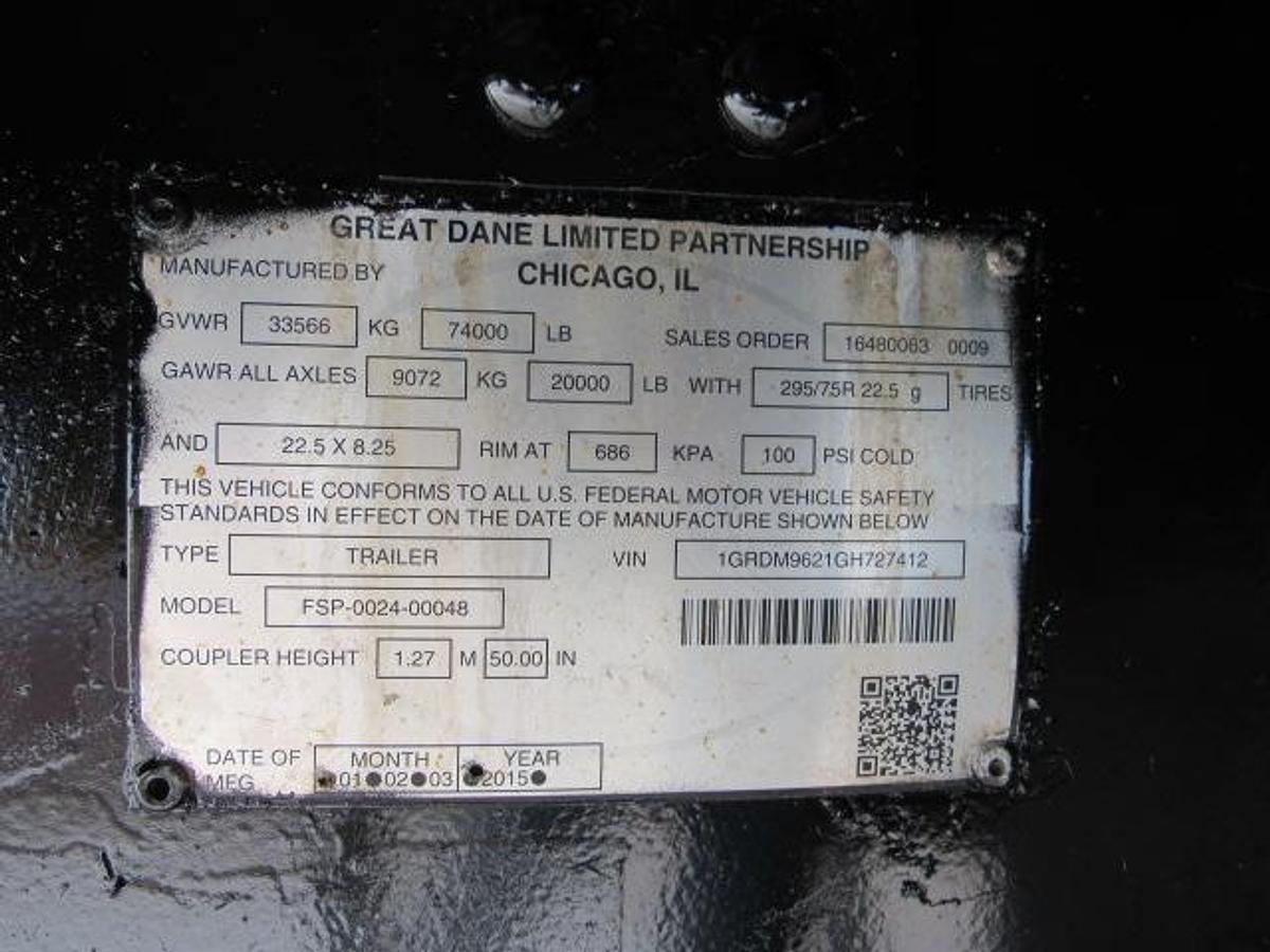 Used 2016 Great Dane Trailers 36' 6" X 102" Flatbed Moffett Trailer