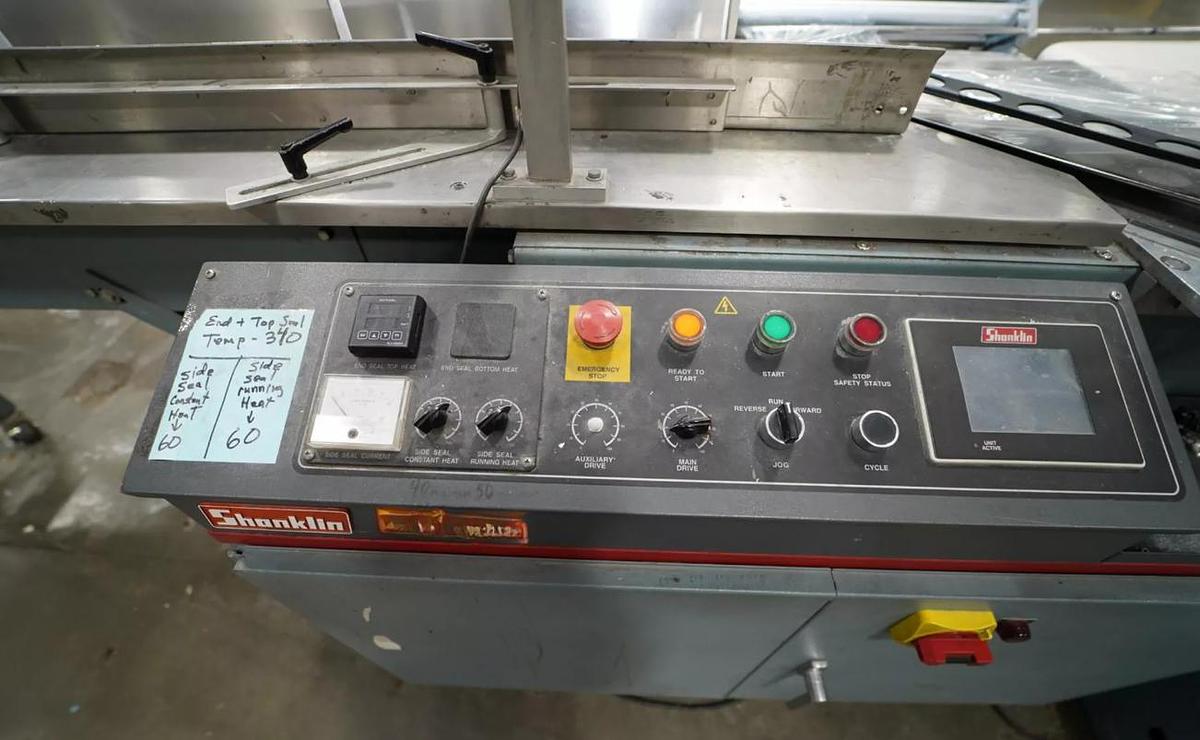 Used Shanklin F-5A & T-7XL Shrink Wrapper w/ (4) Longford B855 Feeders