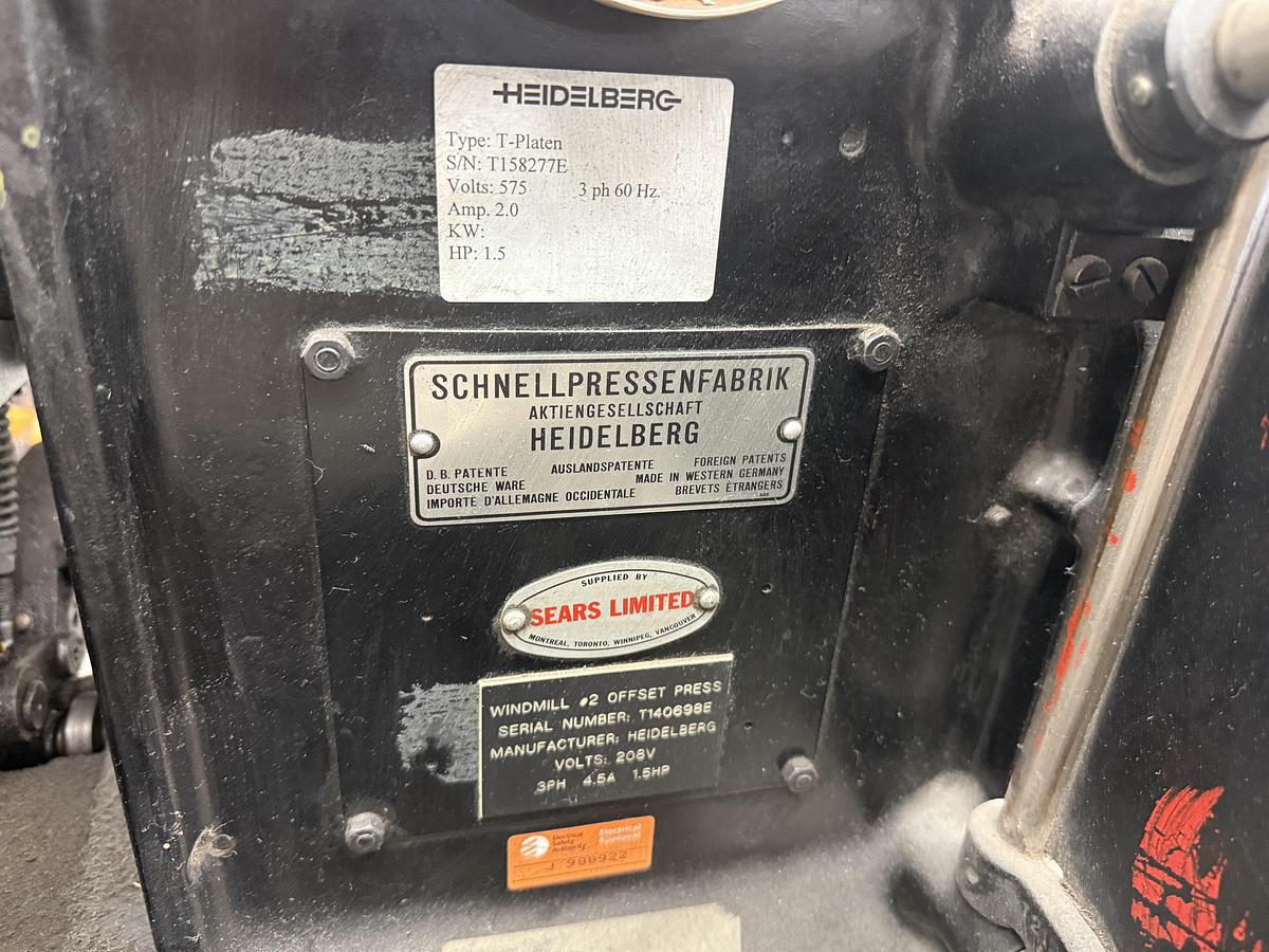 Used Heidelberg T-Platen Windmill with Quick Foil 1500