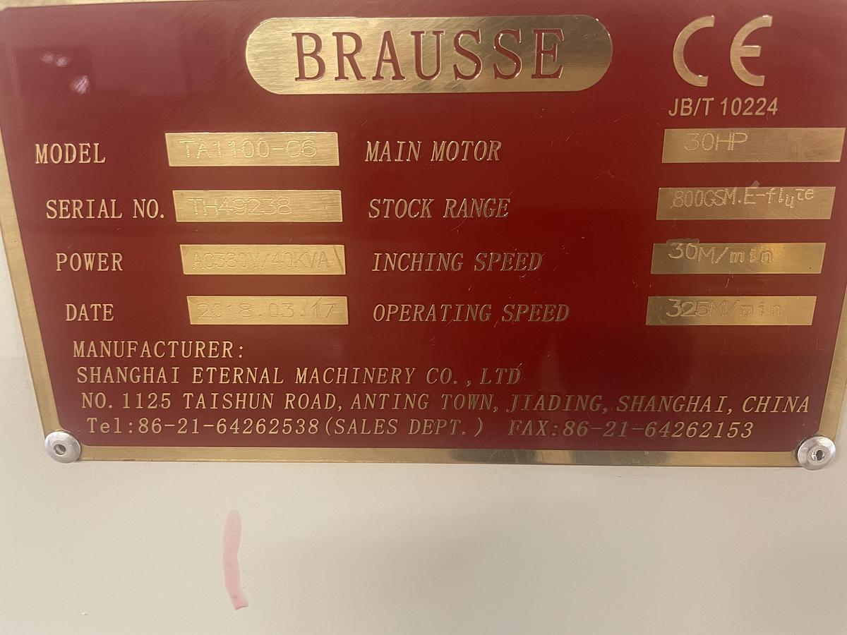 Used 2018 Brausse TA1100 C4/6 Automatic Folder Gluer w/ Autobottom, 4 & 6 Corner