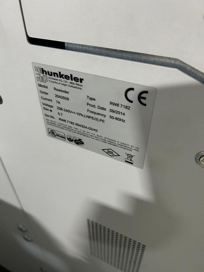 Used 2015 Hunkeler RW6 7182 Roll Rewinder