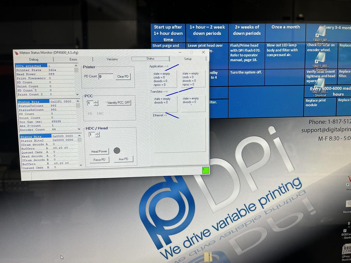 Used DPI Hawk M7 UV Inkjet System w/ Linemods Base