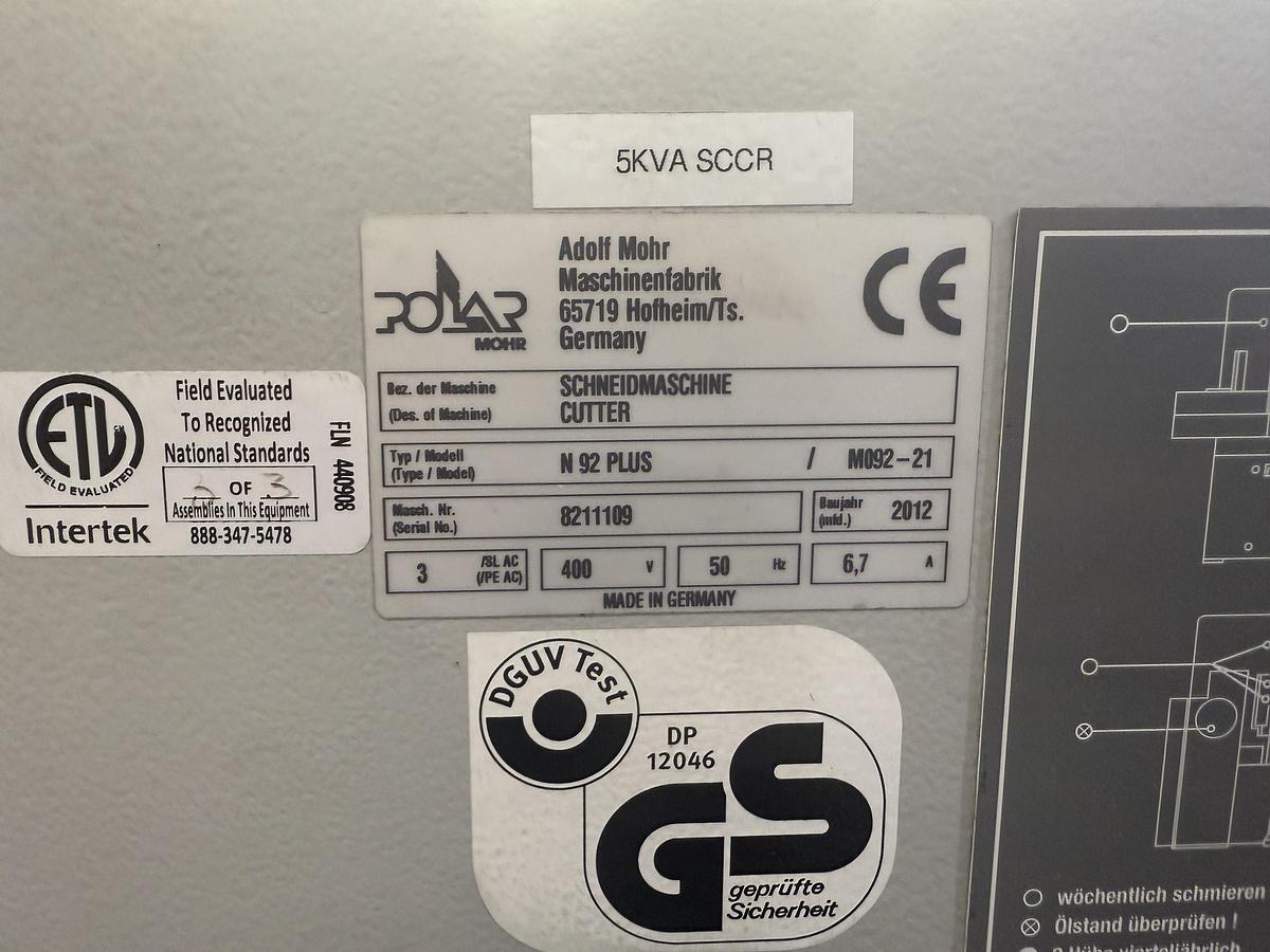 Used 2011 Polar N92 Plus Guillotine Paper Cutting Line